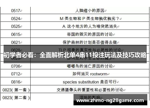 初学者必看：全面解析北单4串11投注玩法及技巧攻略